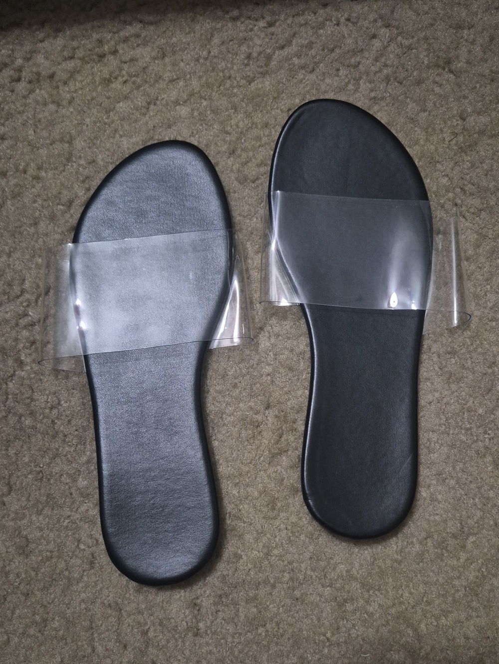 Black Slide Sandals with Clear Vinyl Strap